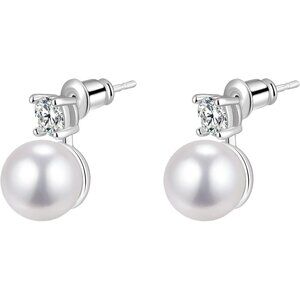 Women's Elegant Lightweight Casual Silver Pearl Drop Dangle Earrings Jewelry